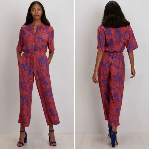 The Kit Issa Jumpsuit in Ecovero Viscose Crepe Orange Complication Print Small