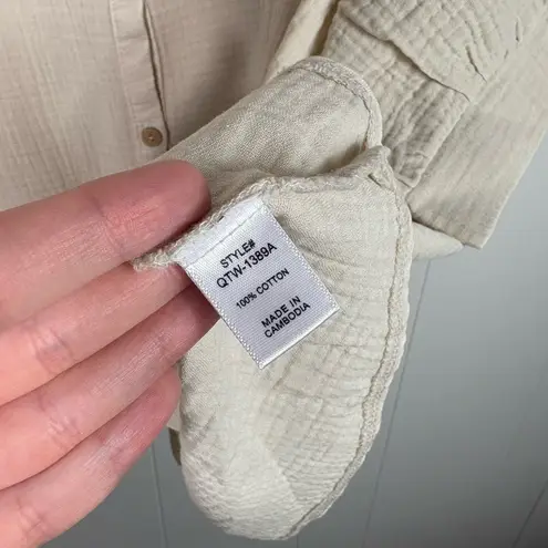 Zenana Outfitters Boutique Beige Lightweight Boxy Oversized Button Down 100% Cotton Top XL