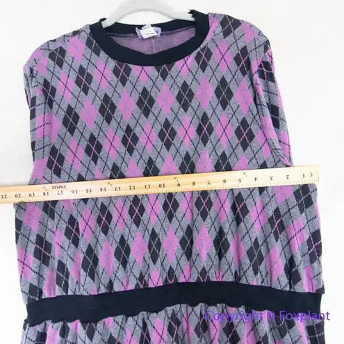 Unique Vintage Adorable Purple & Pink Argyle Sweater Dress women plus size 1X