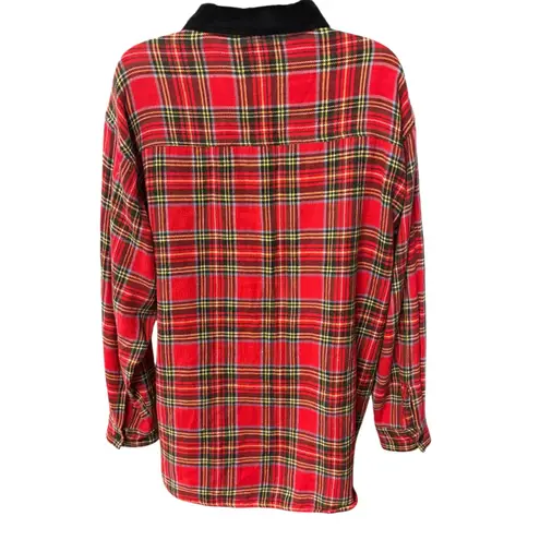 Vintage Quizz Again NY Christmas Santa Sleigh Reindeer Embroidered Plaid Shirt Red Size L