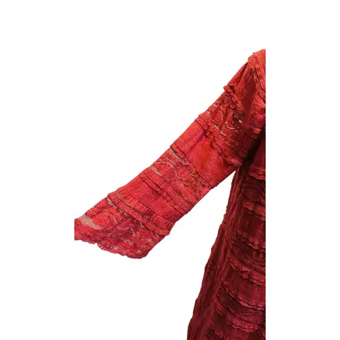 Chris McLaughlin Women Dress SZ 12 Coral Lace Crochet 3/4 Bell Sleeve Scoop Neck Pink