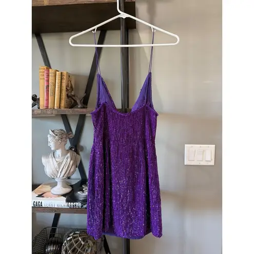 retrofete Jill Sequin Cowl Neck Mini Dress Royal Purple Womens Size XS