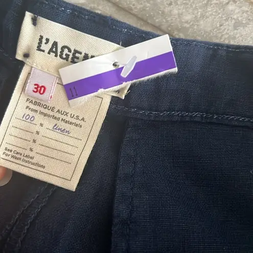 L'Agence NWT Zahari NAVY Linen High Rise Pleated Shorts, Size 30 New w/Tag