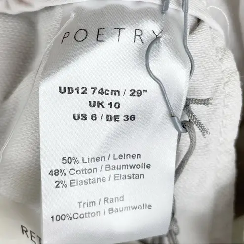 Poetry NEW Slim-Leg Trousers Stretch Linen Cotton Ice White UD12 Women's Size 6