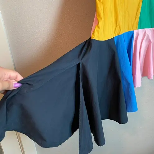 English Factory Dress Size Small Colorblock Mustard Kelly Green Asymmetric Midi - Image 5