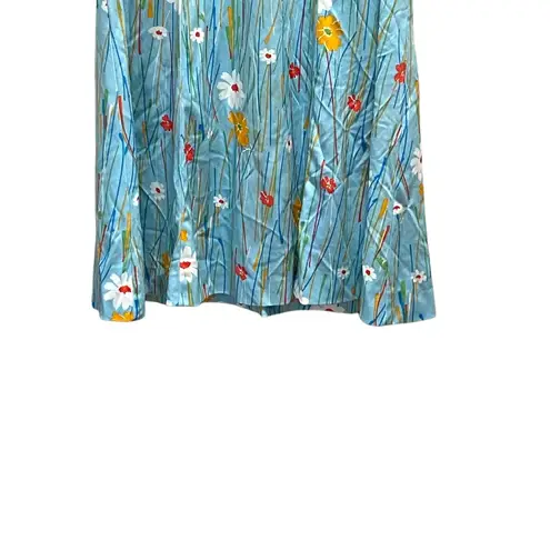 Vintage 70โs Floral Shift Midi Dress Blue Size L Retro Coastal Vacation Summed Size L