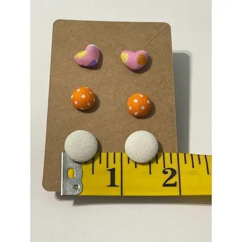 None Fabric Covered Button Earring Stud Set Round Pink