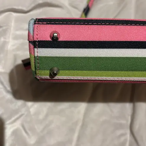 STRIPED MULTICOLORED SHOULDER BAG PINK GREEN BLUE CANVAS LIKE BAG THIN HANDLES