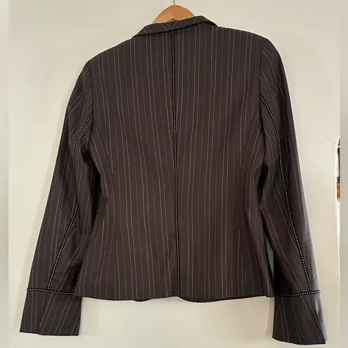 Escada Pinstripe Silk Wool Blazer S Tailored Minimalist Business Quiet Luxury Brown