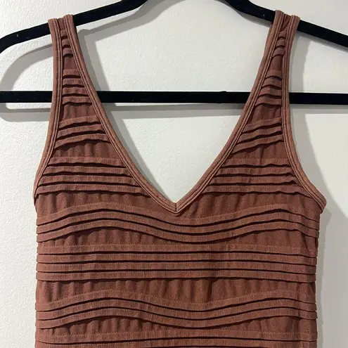 Aura Mini Dress Ribbed Tight Fitted V Neck Brown Size S/M