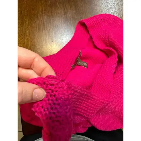 Pink Twill Women Large Cotton Blend Knit Wrap Sweater Shirt Colorful Art to Wear