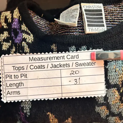 Vintage Chunky Sweater Medium Holiday Sparkly Dark Florals Lambswool Oversized Black