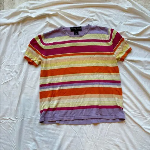 August Silk knits 100% silk stripe short sleeve top