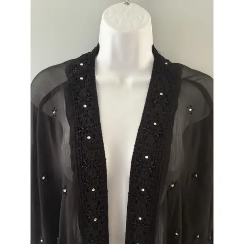 Ulla Popken Kimono Duster Womens 20/22 Black Lace Beaded Sheer Whimsigoth Size undefined