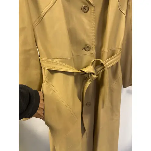 Leather Trench Coat Belted Tan Full Length Vintage Style Classic Chic