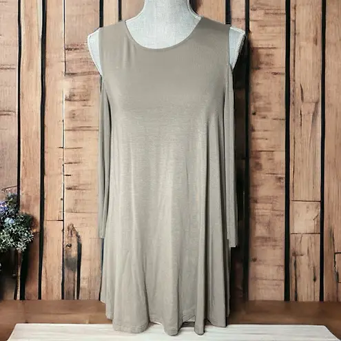 cupio Tunic Cold Shoulder Jersey Knit Tan Sweatshirt Slouchy Swing M