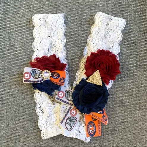 Lace Wedding Garter Set PLUS SIZE Alabama Auburn House Divided Garters White