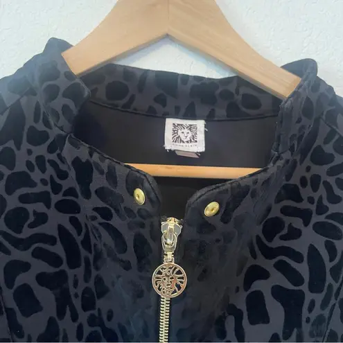 Anne Klein  Black Velvet Leopard Print Zip Up Jacket Blazer Large