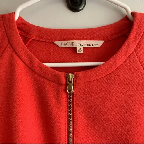 RACHEL Rachel Roy Coral Zip Front Long Sleeve Shift Dress Medium