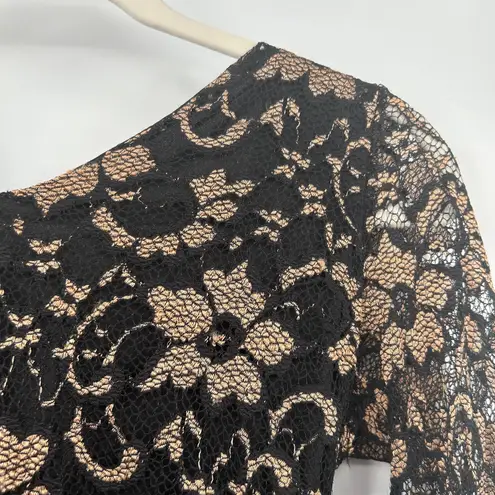 Womens Vampy Whimsigoth Dark Back Bow Lace Floral Long Sleeve Peplum Top Black Size XS