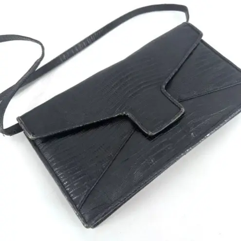 Sondra Roberts Vintage Sondra Robert’s Black Envelope Style Faux Croc Clutch crossbody Purse - Image 2