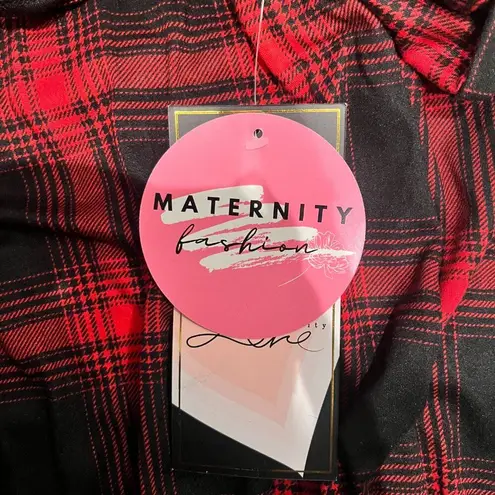 Motherhood Maternity NWT Maternity Fashion Womens XL Flannel Dress 3/4 Sleeve Red & Black Plaid VNeck