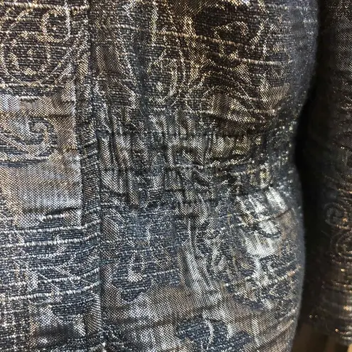 Alfred Dunner navy/Silver Printed Collared Jacket Long Sleeve Womens Size 18 Silver