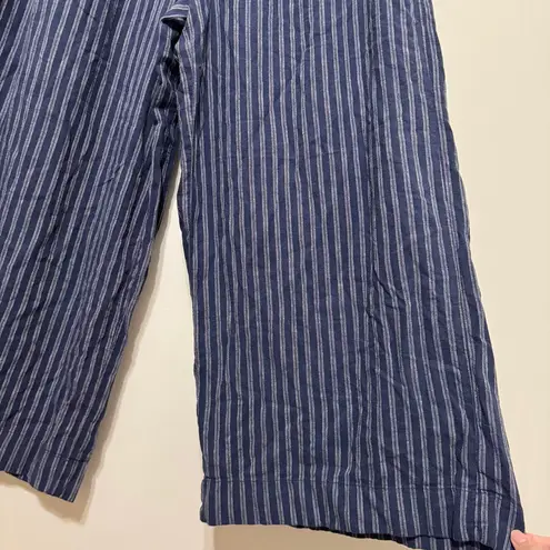 Aerie  Linen Blend Wide Leg Pants Size XL blue stripe trouser comfy beach