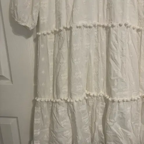 Sail To Sable Embroidered Pom Pom Midi Dress White