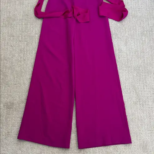 Milly Brooke Strapless silk Magenta Sash Waist Wide Leg Italian Cady Jumpsuit