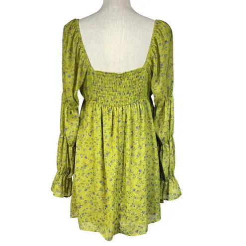 Wild Fable  Medium Mini Dress Floral Lined Long Sleeve Sweetheart Neckline Green