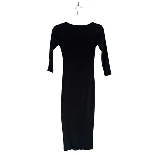 James Perse Ribbed Knit Midi Dress Scoop Neck 3/4 Sleeve Black Sz XS Minimalist