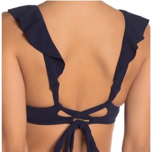 Robin Piccone Ava Bikini Top Size Extra Small NEW Ruffle Tie Swim Navy NWOT