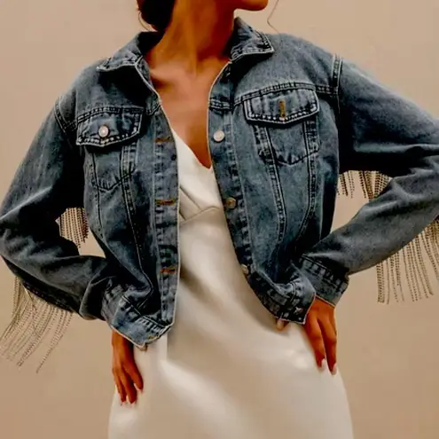 Altar'd State Altar’d State Chain Fringe Cropped Denim Jacket - Image 1