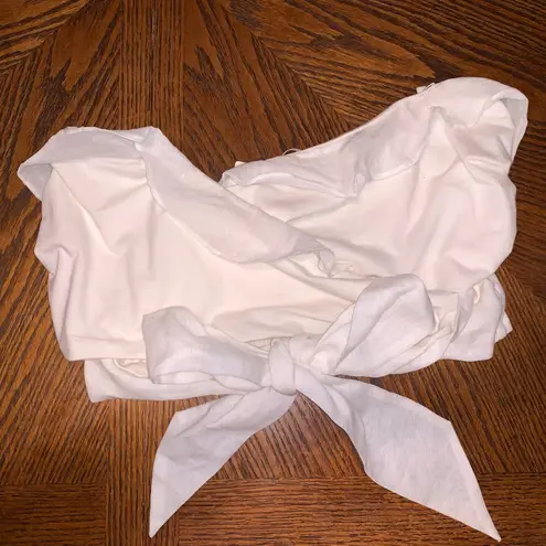 Anthropologie  White Linen Blend Ruffle Bandeau Wrap Crop Top Spaghetti Strap L