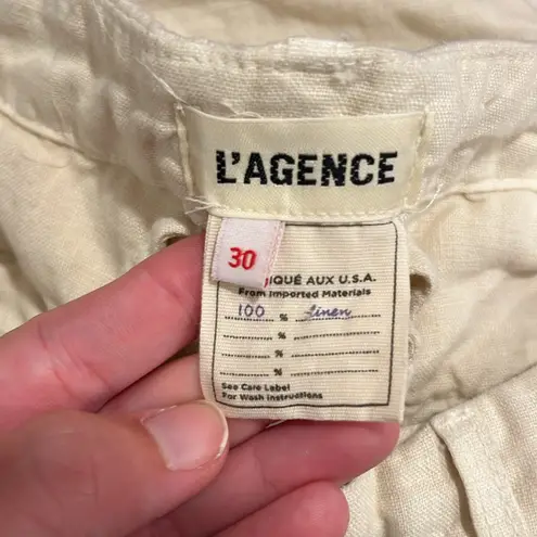 L'Agence L’AGENCE Henderson High Rise Crop Wide Leg 100% Linen Pants in Oat Color Size 30