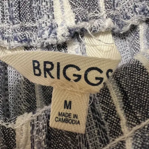 Briggs New York Briggs Linen Blend Striped Wide Leg Pants Women Medium Drawstring Casual Blue