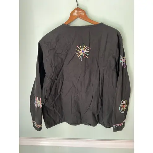 New Direction Jacket Womens S Black Embroidered Beaded Art to Wear Artsy Casual