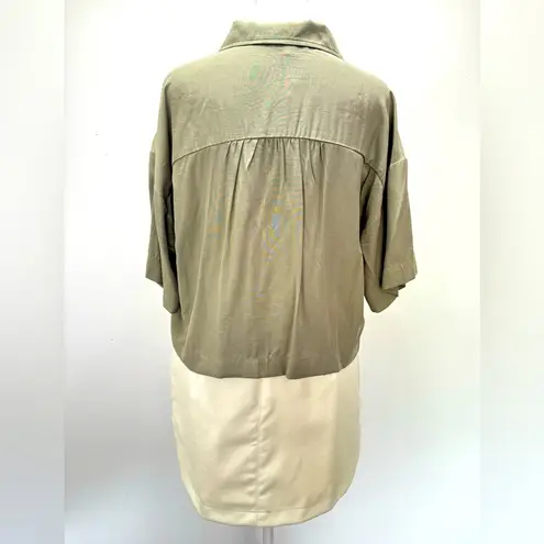 Mittoshop NEW Olive Green Lightweight Short Sleeve Button Front Blouse Size S