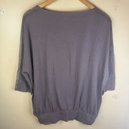 Garnet Hill Gray Lace Sleeve Dolman Top Womens Size LG Organic Cotton Blend