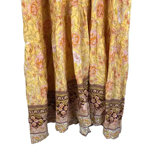 Aakaa Maxi Dress Womens L Yellow Floral Boho Ethnic Festival Indie Cottagecore