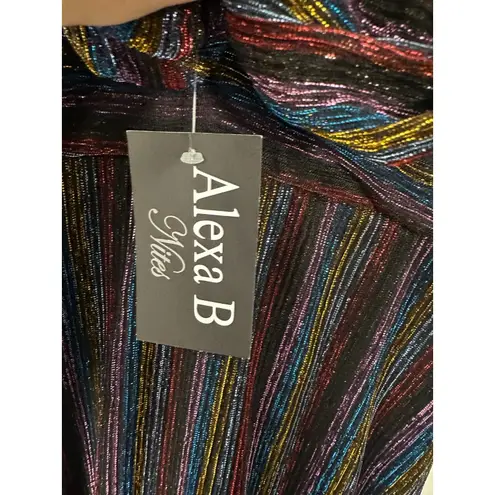 Alexa B Nites Metallic Stripe Cut Out Long Sleeve Party Dress 4 NEW with Tags