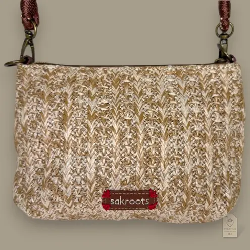 Sakroots Owl Embroidered Straw Crossbody Bag Brown Woven Boho Purse