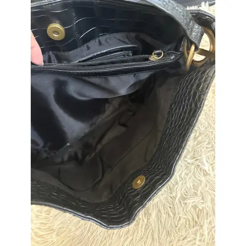 Bueno Black Faux Croc Embossed Shoulder Bag Hobo Purse Gold Tone Hardware
