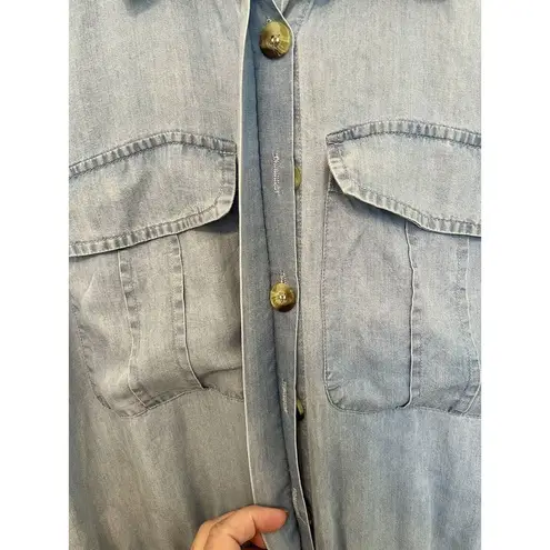 Blue Island Romper Shortalls Women's Chambray Button Up Sleeves M Resort Beach