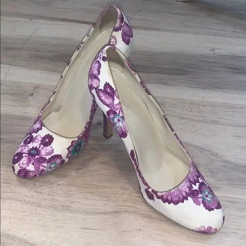 Burberry floral purple 4 inch heel Italian made leather sole 40.5 or 10.5