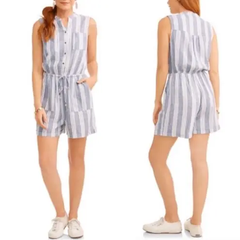 NWT Kelly Renee Linen Blend Women’s Size Medium Striped Romper Gray