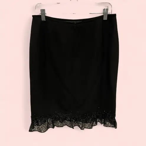 Tahari Vintage 90’s black pencil lace sequin trim pencil mini skirt Levine