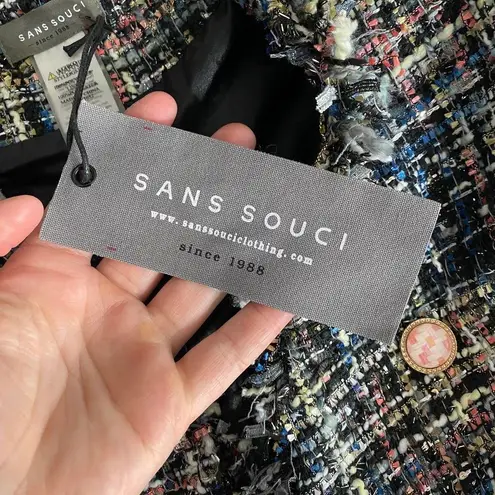 Sans Souci NWT Women's Tweed Multicolored Fringe Tweed Double Button Blazer-Smal