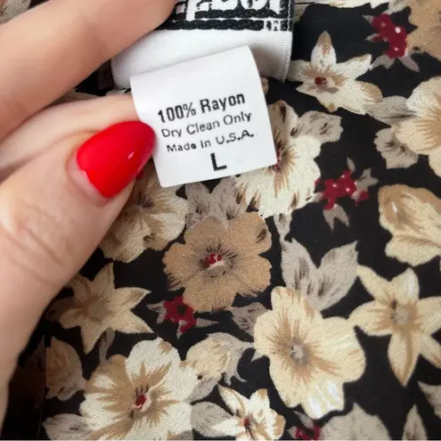 Vintage 90s Jackpot Black Brown Floral Maxi Dress L Tan Size L